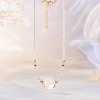 Aurora Clear Focal Necklace — Powder Blue, finished necklace shown in full