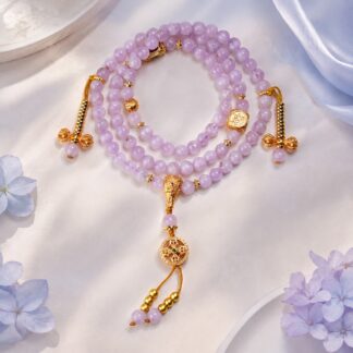 Verselle Lilac Medallion Necklace & Wrap Bracelet, full finished convertible strand arranged in multiple loops