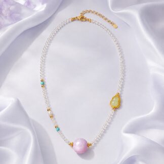 Aurora Pastel Accent Necklace — Lilac Focal, finished necklace shown in full