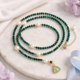Verselle Emerald Pendant Necklace & Wrap Bracelet, full finished convertible strand arranged in multiple loops