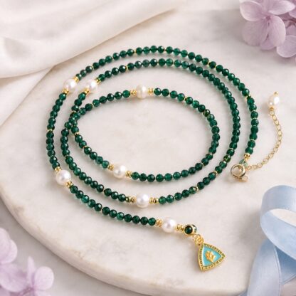 Verselle Emerald Green Convertible Bead Necklace & Wrap Bracelet
