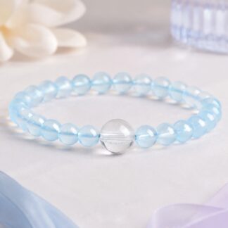 Aqualume Clear Focal Bracelet — 7 mm, pale-blue finished stretch bracelet shown in full