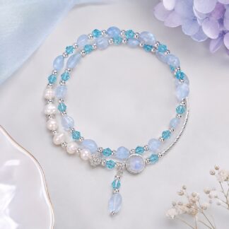 Roselight Aqua Drop Double-Strand Bracelet, finished bracelet shown in full