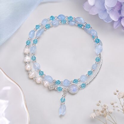 Roselight Aqua Double-Strand Bead Bracelet with Bead Drop