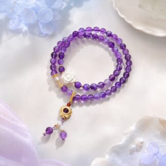 Violet Bloom Lotus Multi-Wrap Bracelet, finished bracelet shown in full