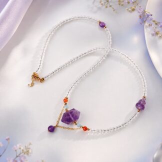 Aurora Asymmetric Lilac Pendant Necklace, finished necklace shown in full