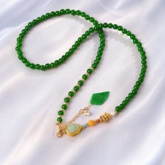 Aurora Emerald Drop Long Necklace, finished necklace shown in full