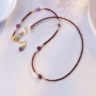 Aurora Wine-Red Lilac Accent Necklace, finished necklace shown in full