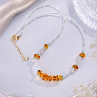 Aurora Amber-Tone Chip Necklace, finished necklace shown in full