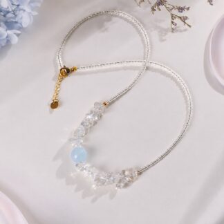 Aurora Clear Chip Aquatic Blue Necklace, finished necklace shown in full