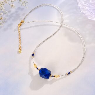 Aurora Cobalt Faceted Focal Necklace, finished necklace shown in full