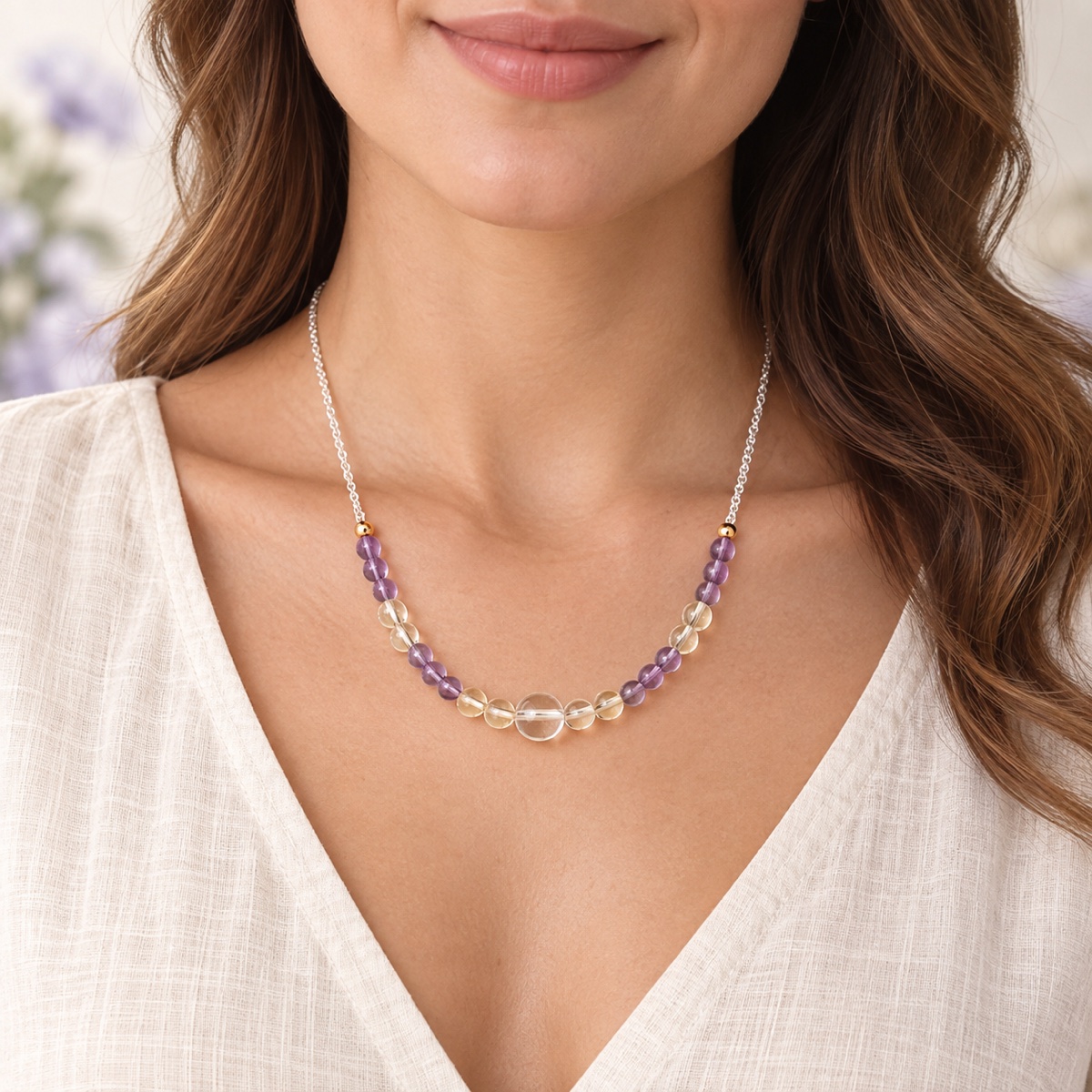 Aurora Lilac Honey Necklace worn as a necklace