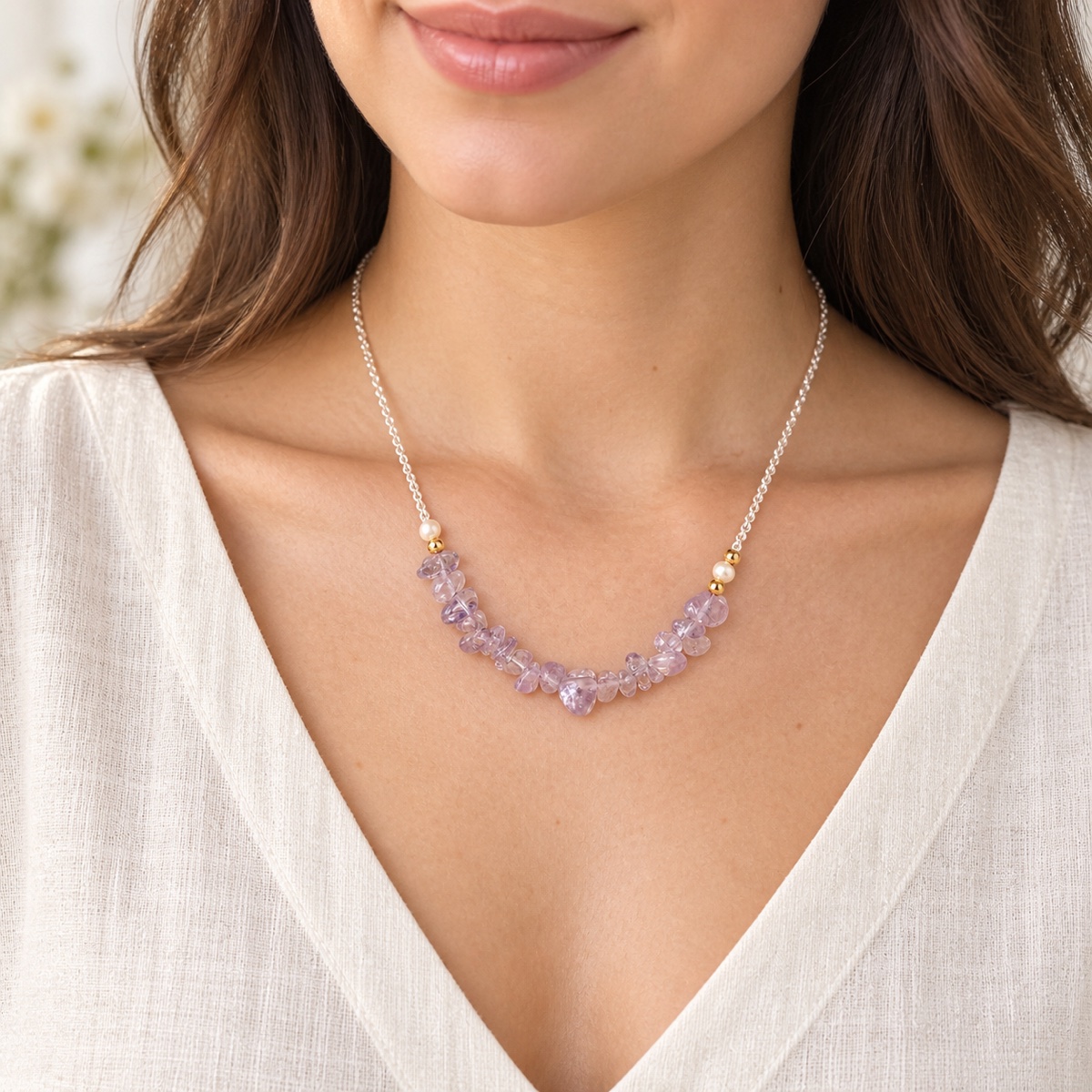 Aurora Lilac Chip Curve Necklace worn as a necklace