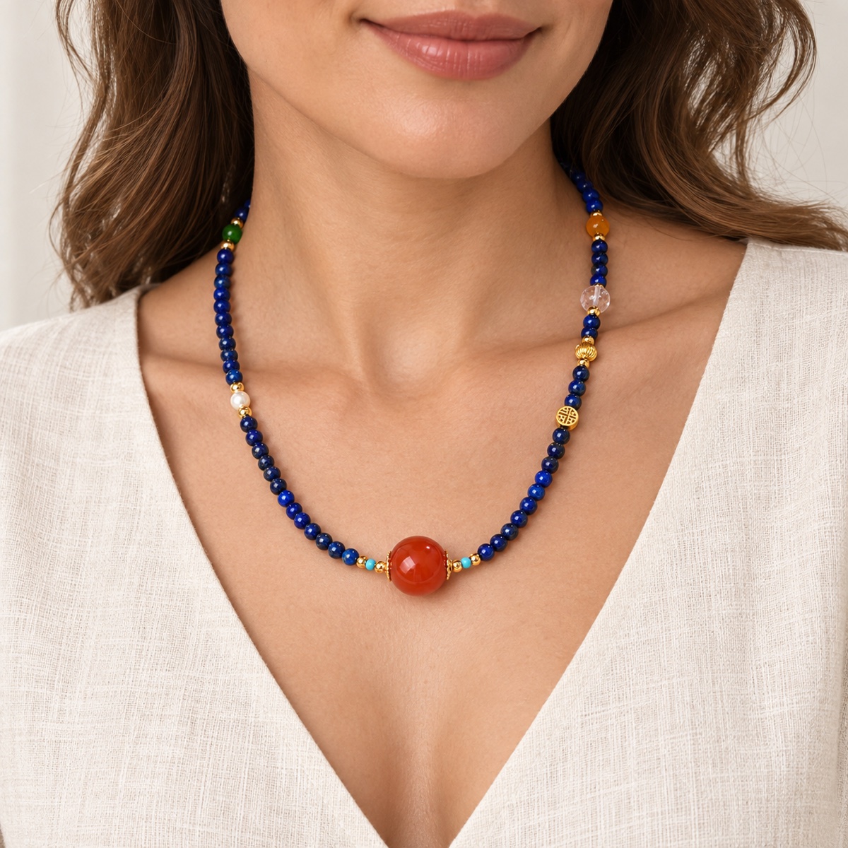 Aurora Midnight Coral Necklace worn as a necklace