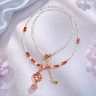 Aurora Rose Quatrefoil Pendant Necklace, finished necklace shown in full