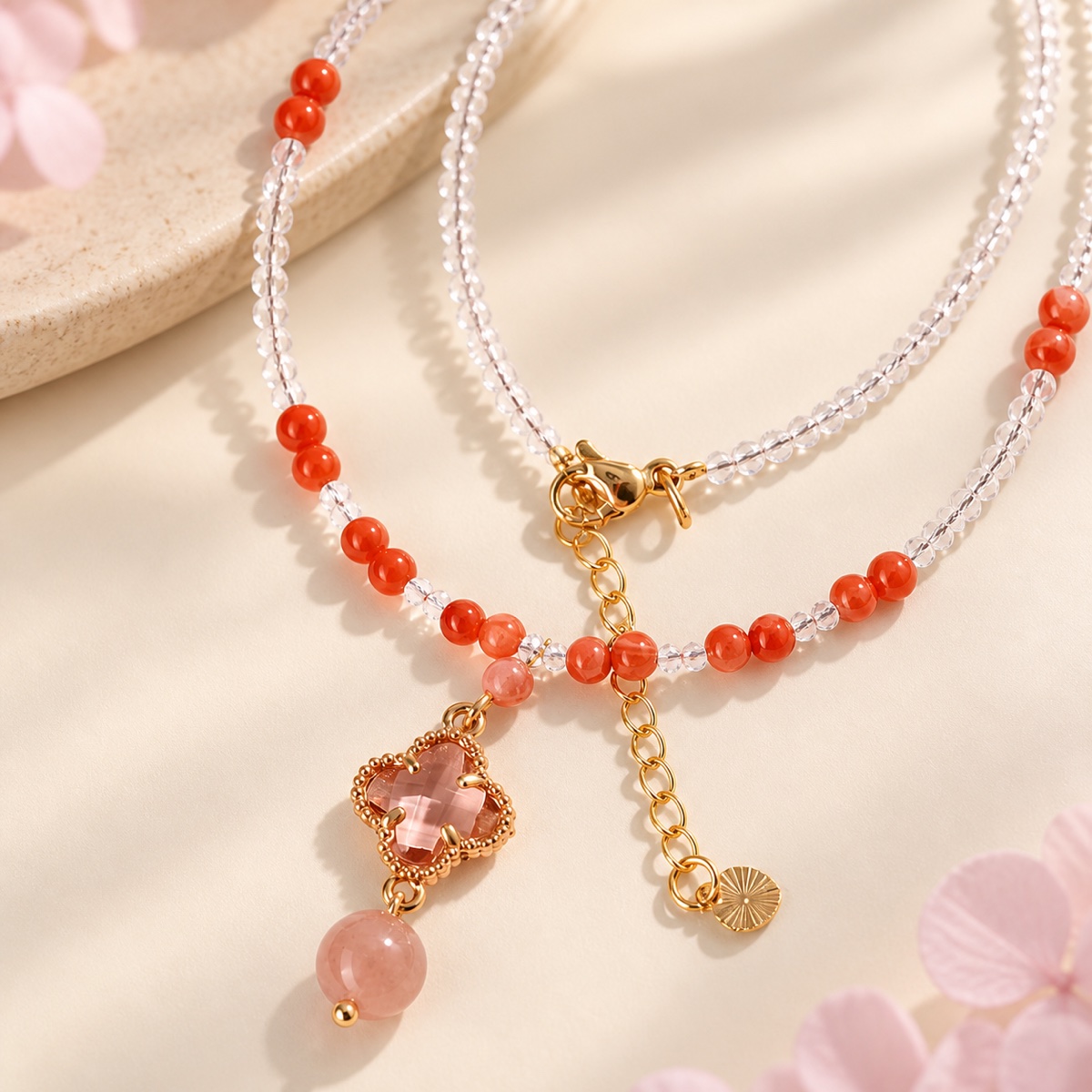 Aurora Rose Quatrefoil Pendant Necklace product detail