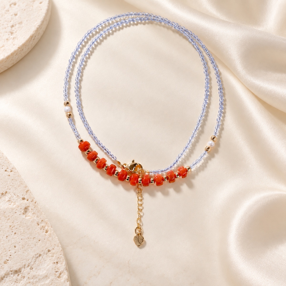 Aurora Coral Chip Double-Line Necklace product detail