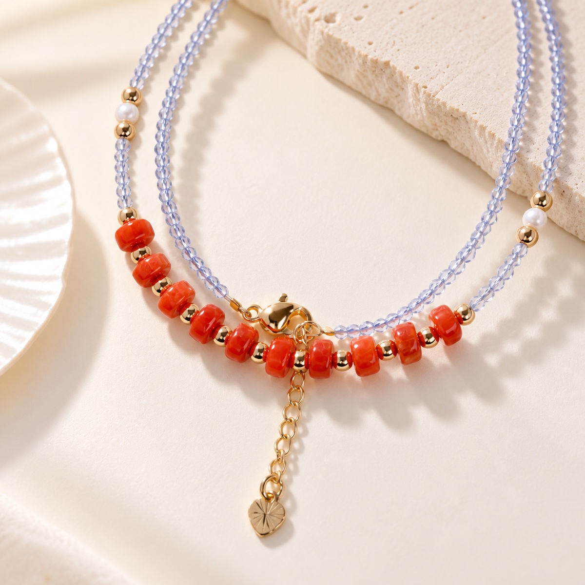 Aurora Coral Chip Double-Line Necklace product detail