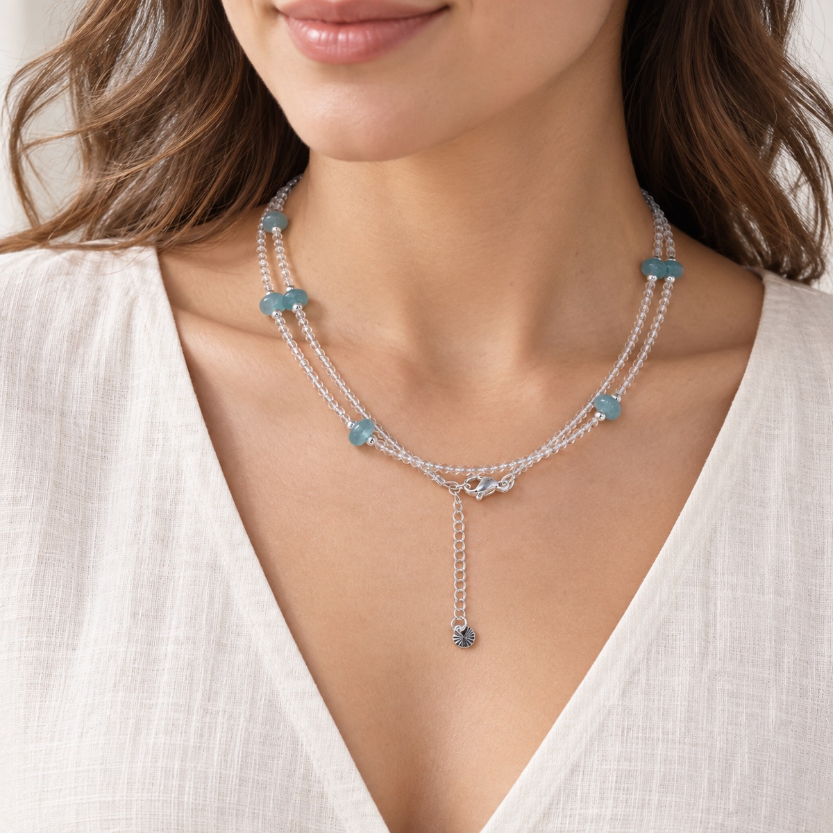 Aurora Seafoam Chip Accent Necklace worn as a necklace