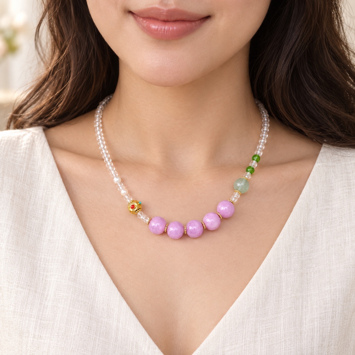 Aurora Lilac Column Necklace worn as a necklace