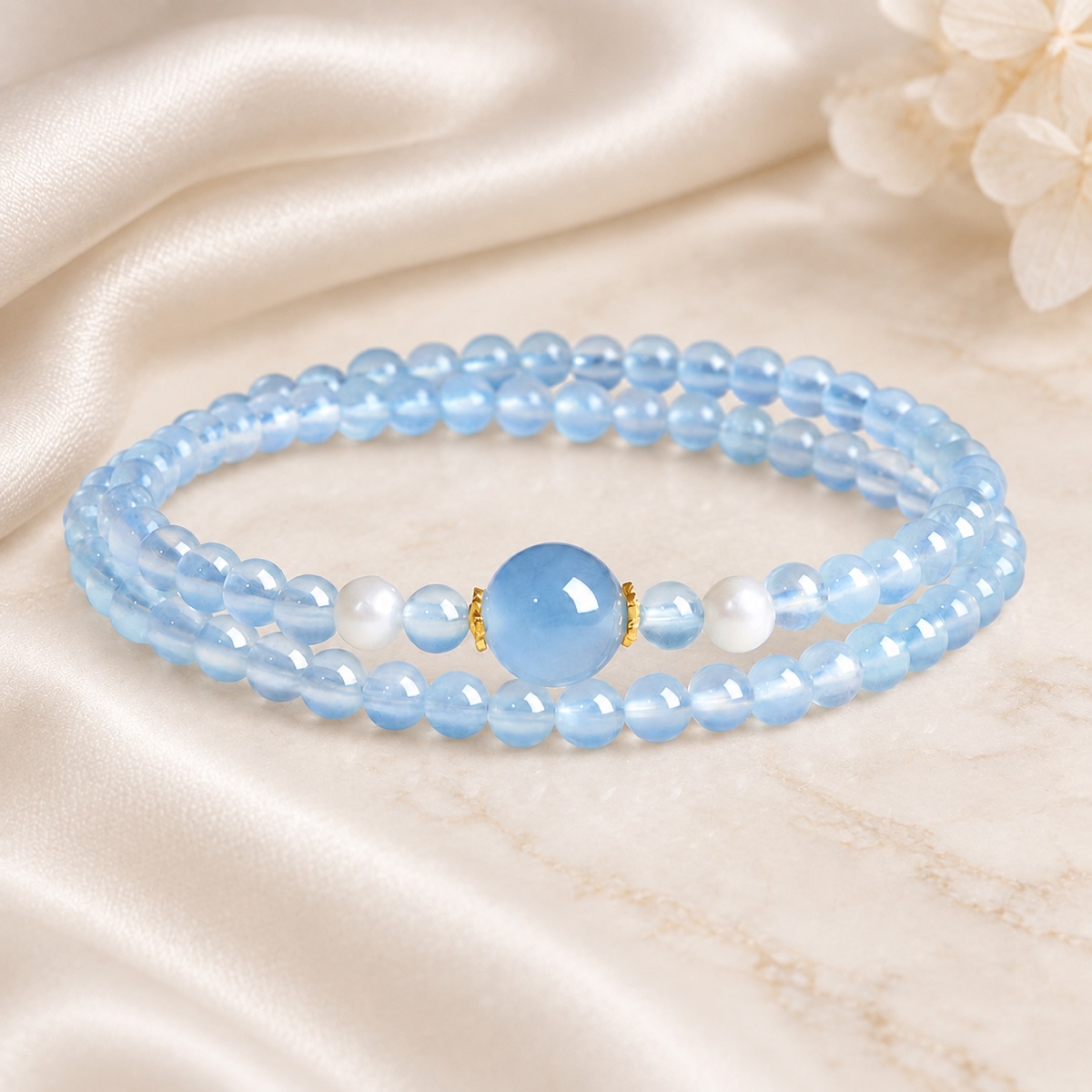 Aqualume Double-Wrap Blue Bead Bracelet — 5 mm product detail