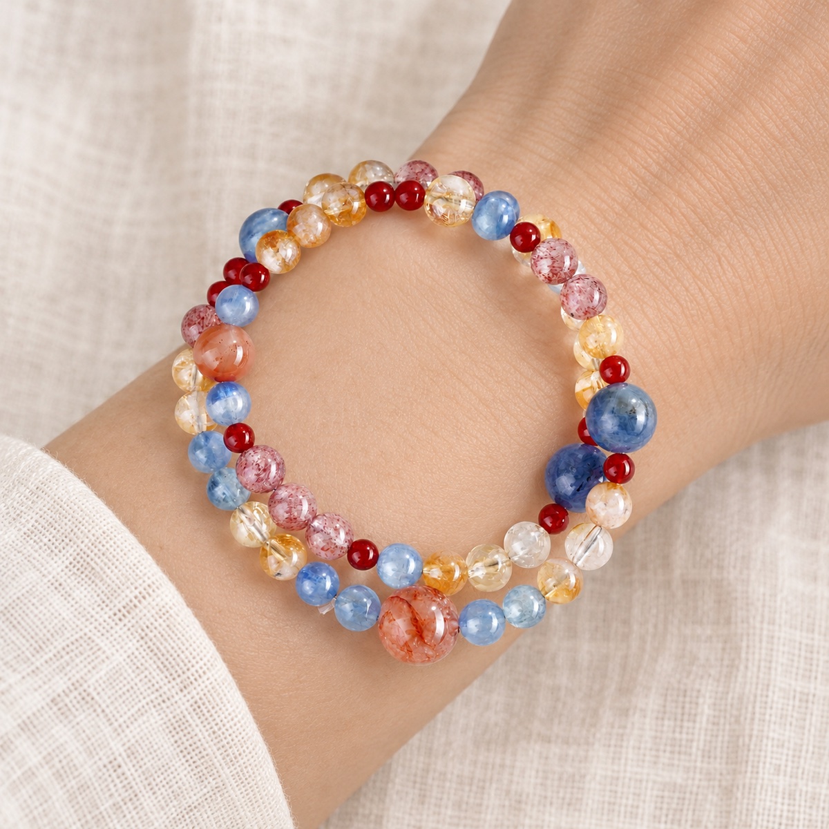 Chromara Multicolor Double-Strand Bracelet worn on wrist