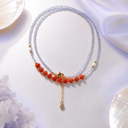 Aurora Coral Chip Double-Line Necklace