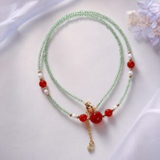Aurora Scarlet Trio Necklace, finished necklace shown in full
