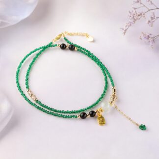 Aurora Emerald Black Charm Necklace, finished necklace shown in full