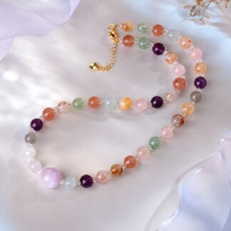 Aurora Pastel Orbit Bead Necklace, finished necklace shown in full
