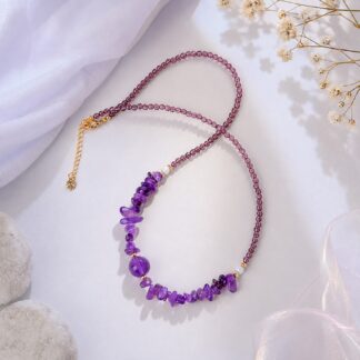 Aurora Violet Chip Arc Necklace, finished necklace shown in full