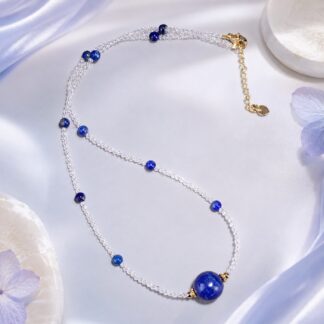 Aurora Cobalt Orbit Necklace, finished necklace shown in full