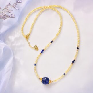 Aurora Honey Cobalt Focal Necklace, finished necklace shown in full