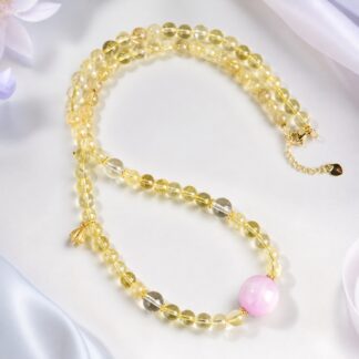 Aurora Honey Blush Orb Necklace, finished necklace shown in full