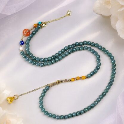 Aurora Teal Longline Bead Necklace with Pendant Ends