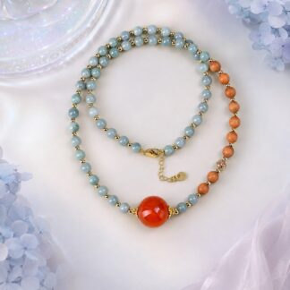 Aurora Sky Blue Coral Focal Necklace, finished necklace shown in full