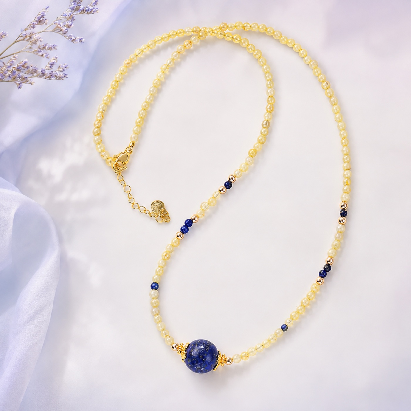 Aurora Honey Cobalt Focal Necklace, finished necklace shown in full