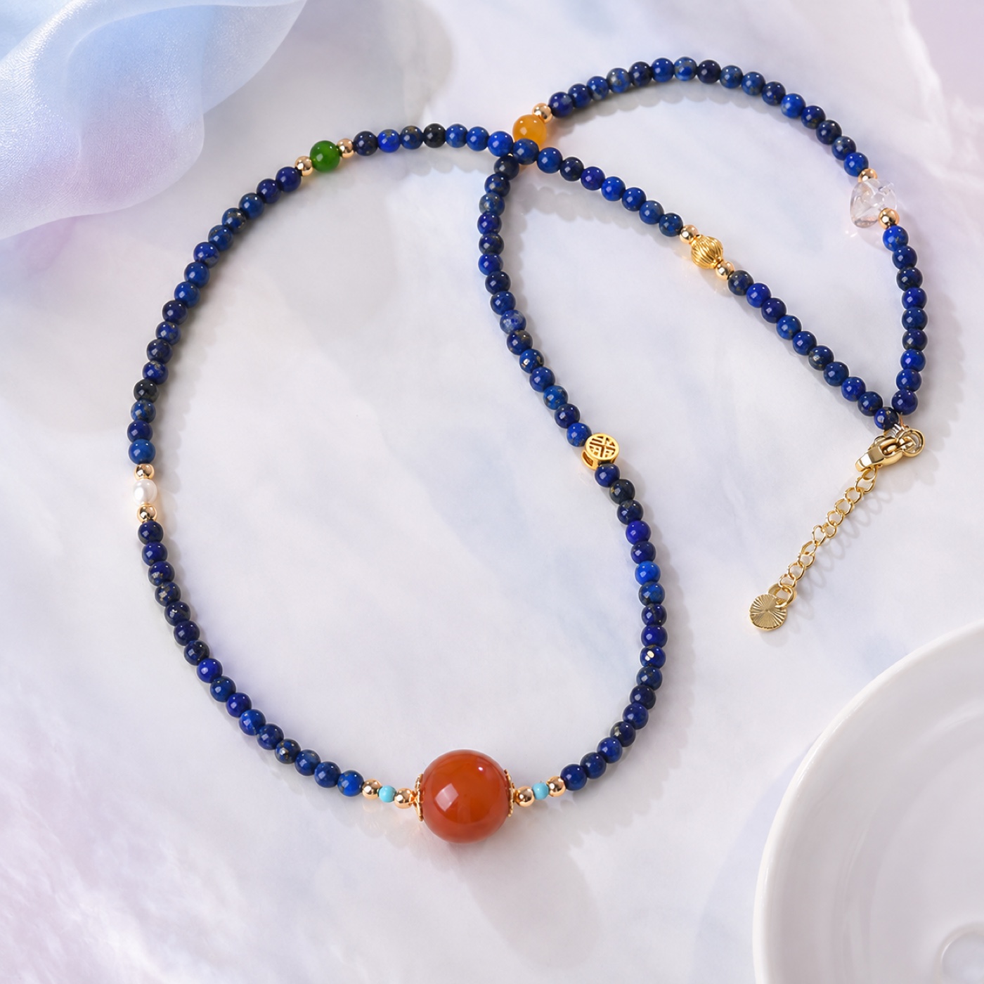 Aurora Midnight Coral Necklace, finished necklace shown in full