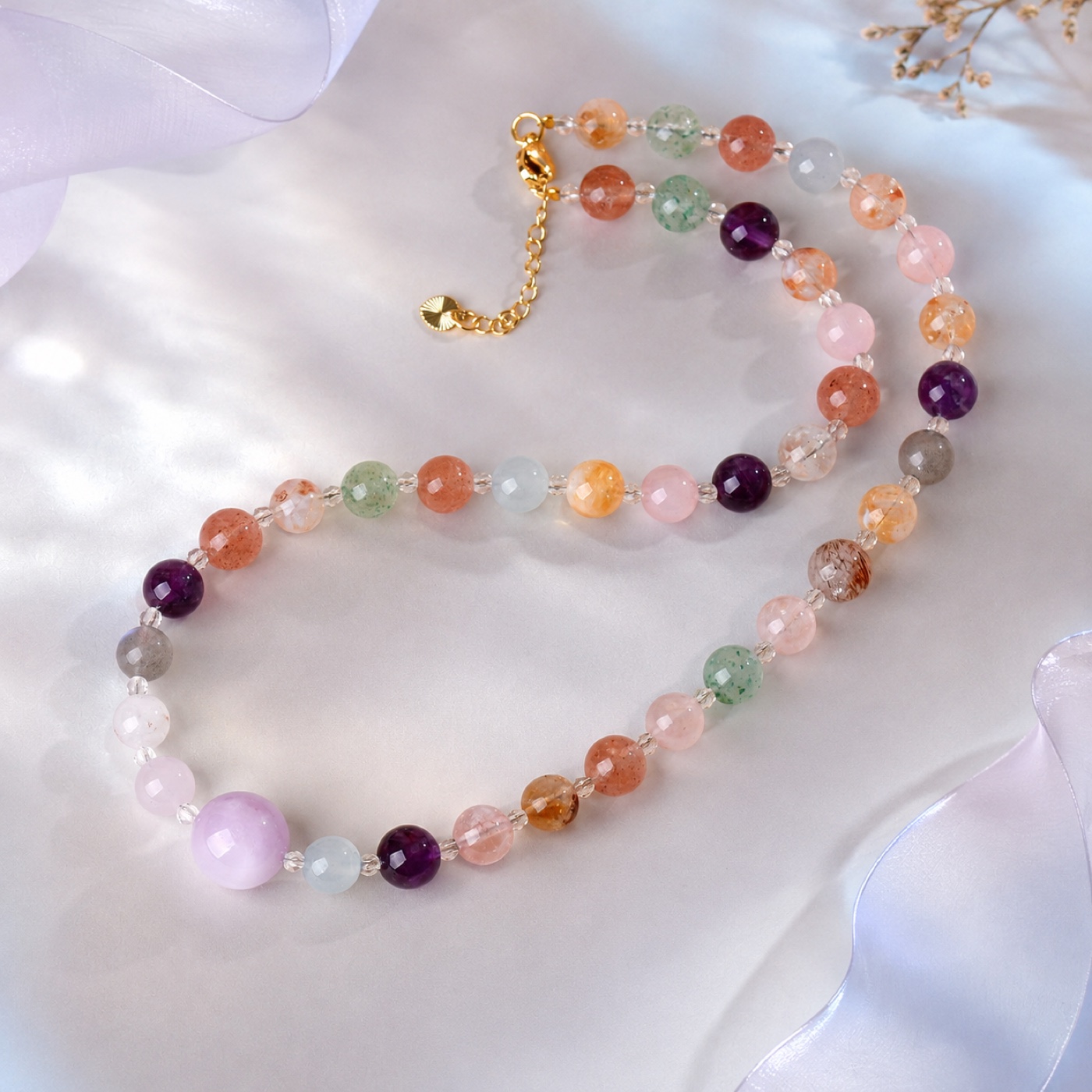 Aurora Pastel Orbit Bead Necklace, finished necklace shown in full