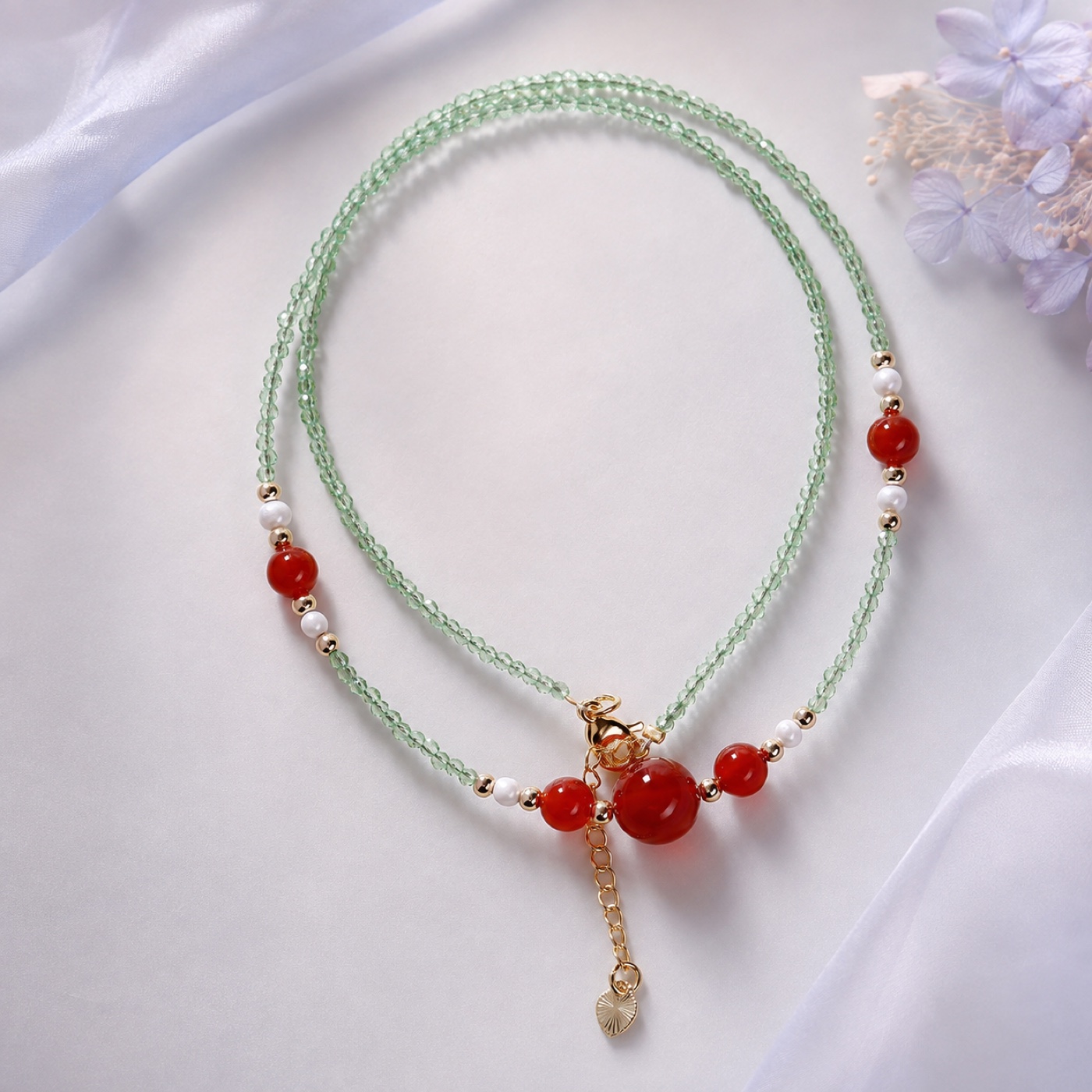 Aurora Scarlet Trio Necklace, finished necklace shown in full