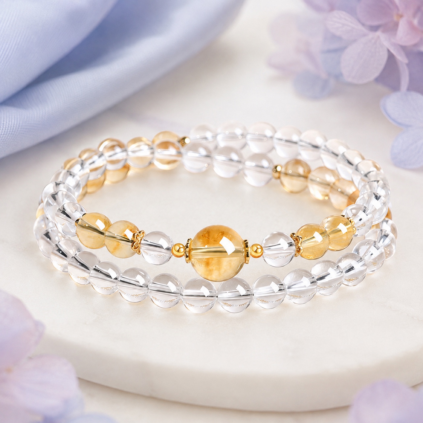 Clarity Arc Honey Focal Double-Wrap Bracelet, finished bracelet shown in full