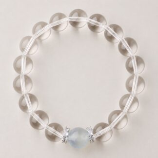 Single clear round-bead bracelet with pale blue focal accent, approximately 10 mm beads