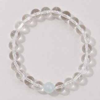Single clear round-bead bracelet with pale blue focal accent, approximately 8 mm beads