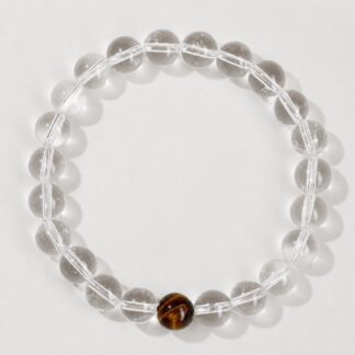 Single clear round-bead bracelet with tiger-eye brown focal accent, approximately 8 mm beads