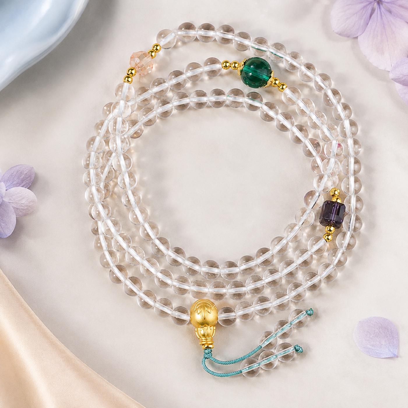 Verselle Clear Orbit Necklace & Wrap Bracelet, full finished convertible strand arranged in multiple loops