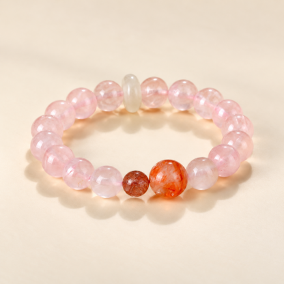 Roselight Pink Bead Stretch Bracelet with Red Accents — 10 mm
